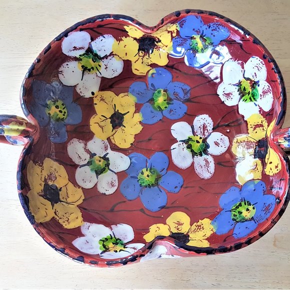 Vintage Handmade Italian Red Floral Bowl. - Picture 5 of 8